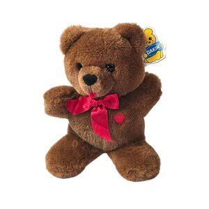 Vintage Dakin Pillow Soft Heart Throb Bear Teddy Brown Red Heart Bow Valentines